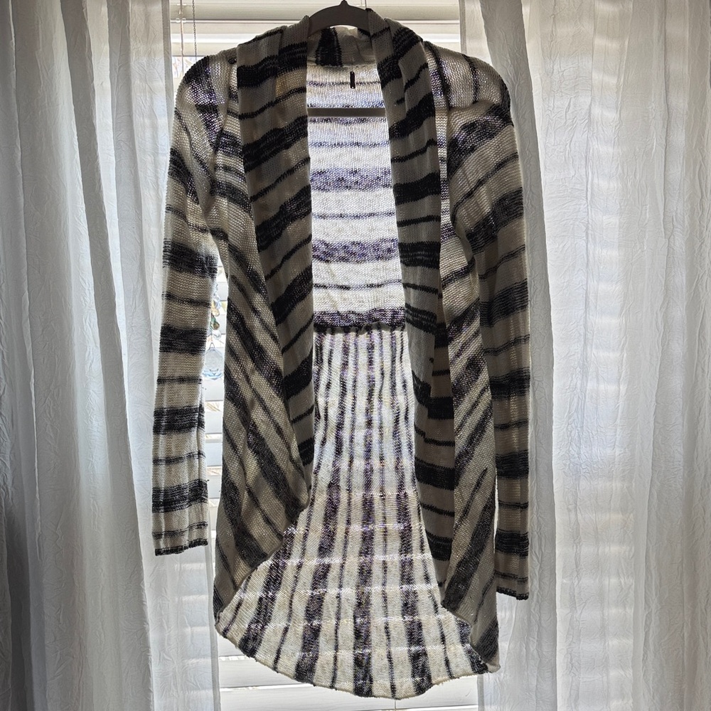 Striped Open Front Cardigan - Cream & Black